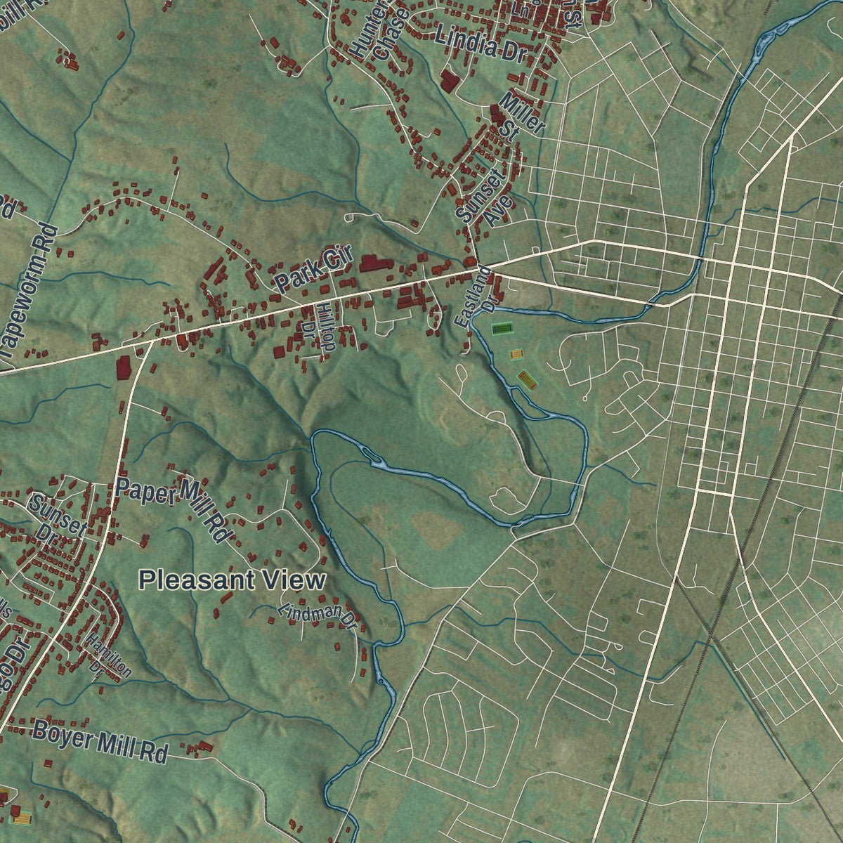 Close-up of the map of Hamilton, Franklin County, Pennsylvania print showing street and building detail