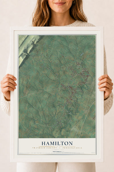 Map of Hamilton, Franklin County, Pennsylvania, 18 x 24 inch print in a white wood frame