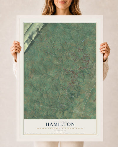 Map of Hamilton, Franklin County, Pennsylvania, 24 x 36 inch print in a white wood frame