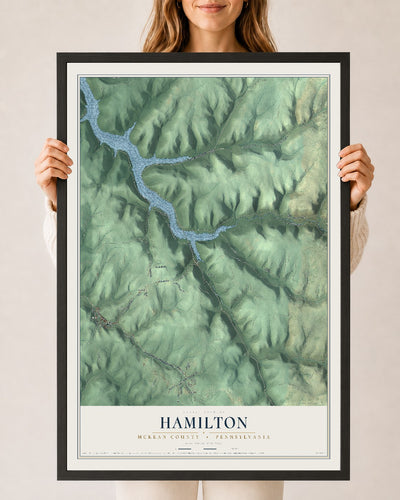Map of Hamilton, McKean County, Pennsylvania, 24 x 36 inch print in a black wood frame
