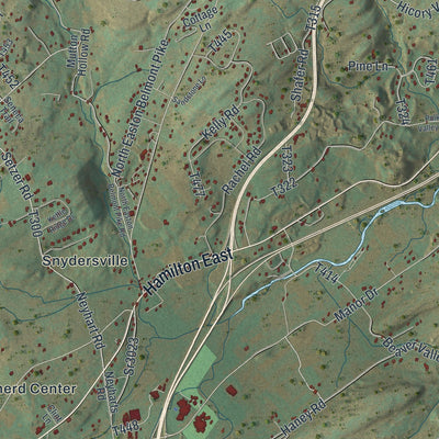 Close-up of the map of Hamilton, Monroe County, Pennsylvania print showing street and building detail