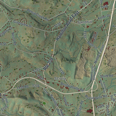 Second close-up of the map of Hamilton, Monroe County, Pennsylvania print showing more streets and buildings