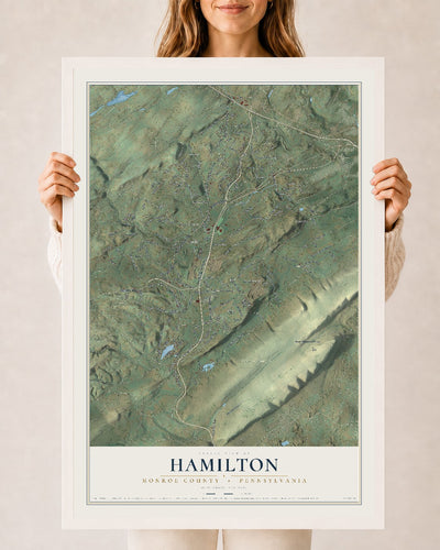 Map of Hamilton, Monroe County, Pennsylvania, 24 x 36 inch print in a white wood frame
