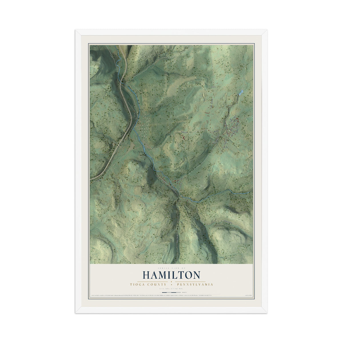 Map of Hamilton, Tioga County, Pennsylvania, 12 x 18 inch print in a white wood frame