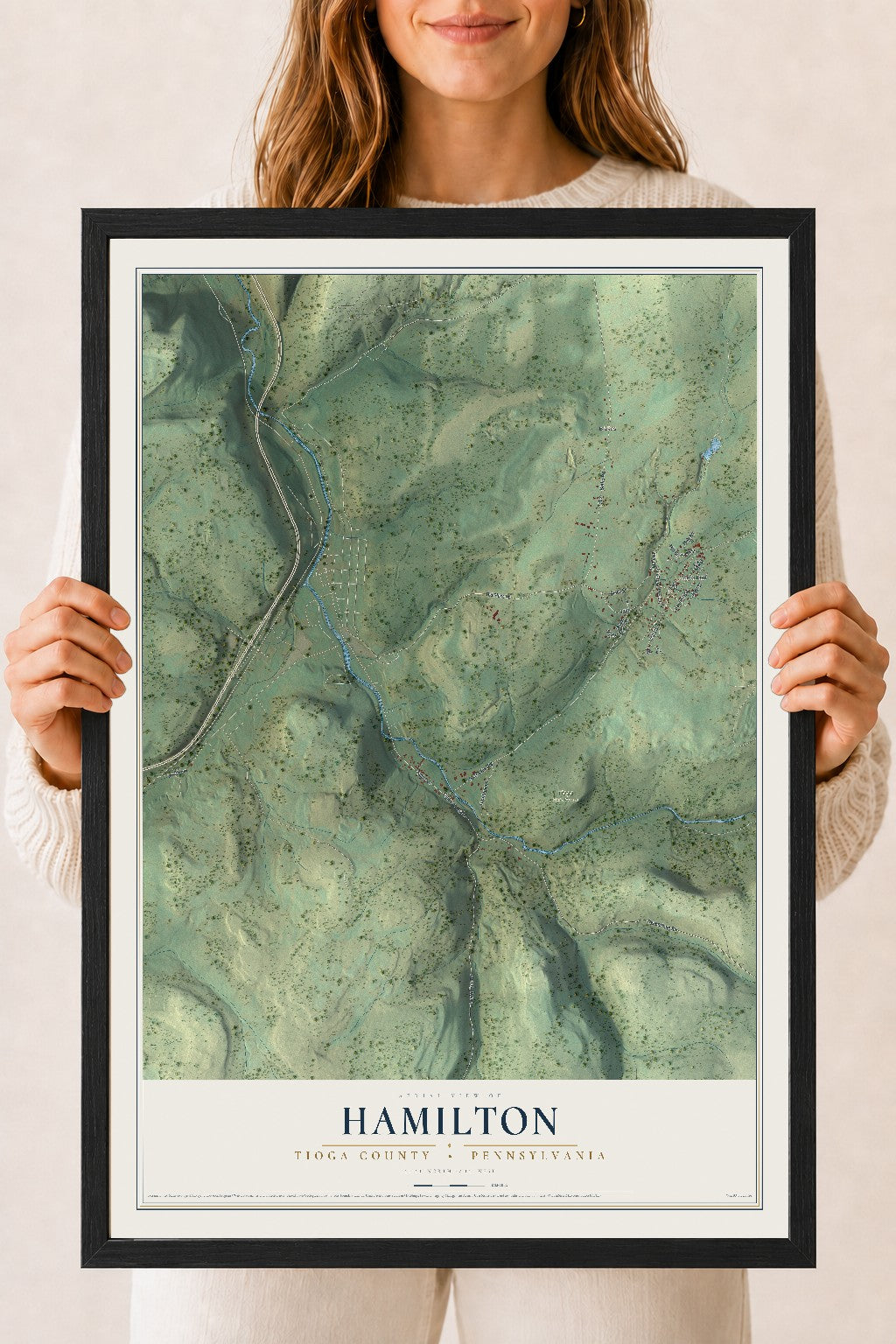 Map of Hamilton, Tioga County, Pennsylvania, 18 x 24 inch print in a black wood frame