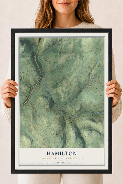 Map of Hamilton, Tioga County, Pennsylvania, 18 x 24 inch print in a black wood frame