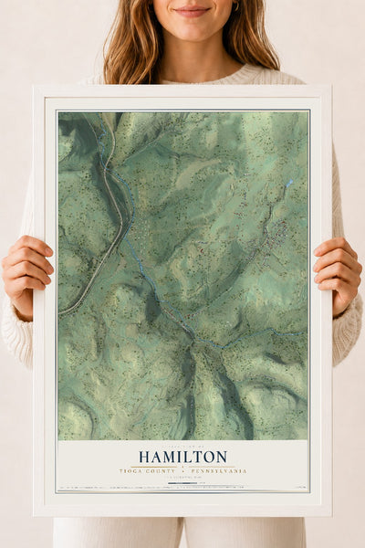 Map of Hamilton, Tioga County, Pennsylvania, 18 x 24 inch print in a white wood frame