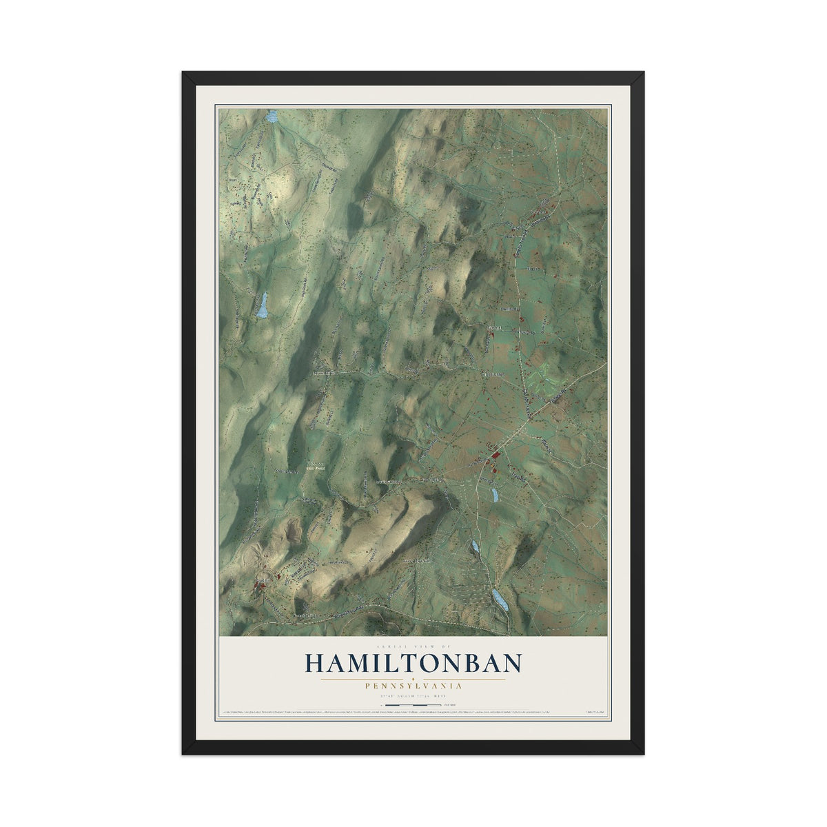 Map of Hamiltonban, Pennsylvania, 12 x 18 inch print in a black wood frame