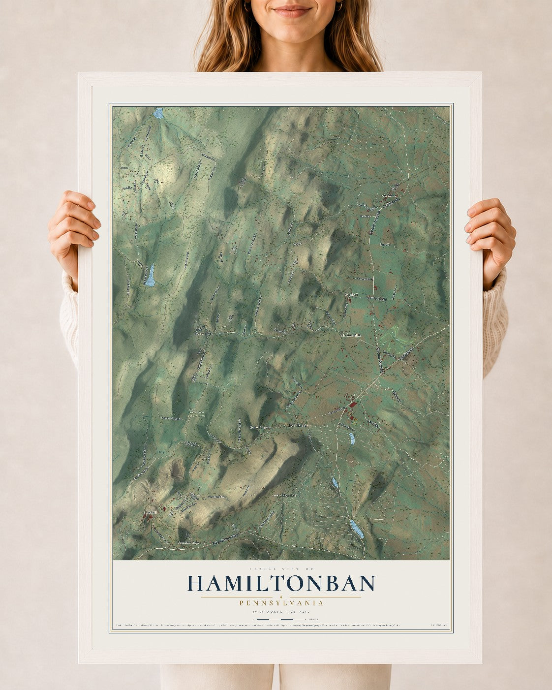 Map of Hamiltonban, Pennsylvania, 24 x 36 inch print in a white wood frame