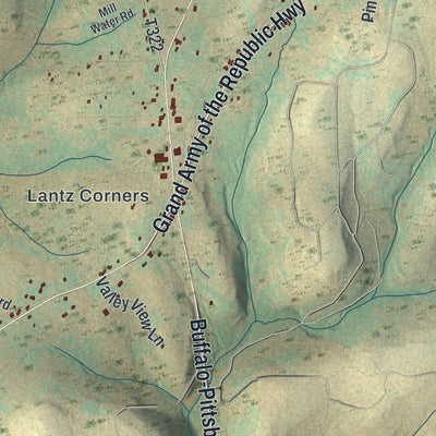 Close-up of the map of Hamlin, Pennsylvania print showing street and building detail
