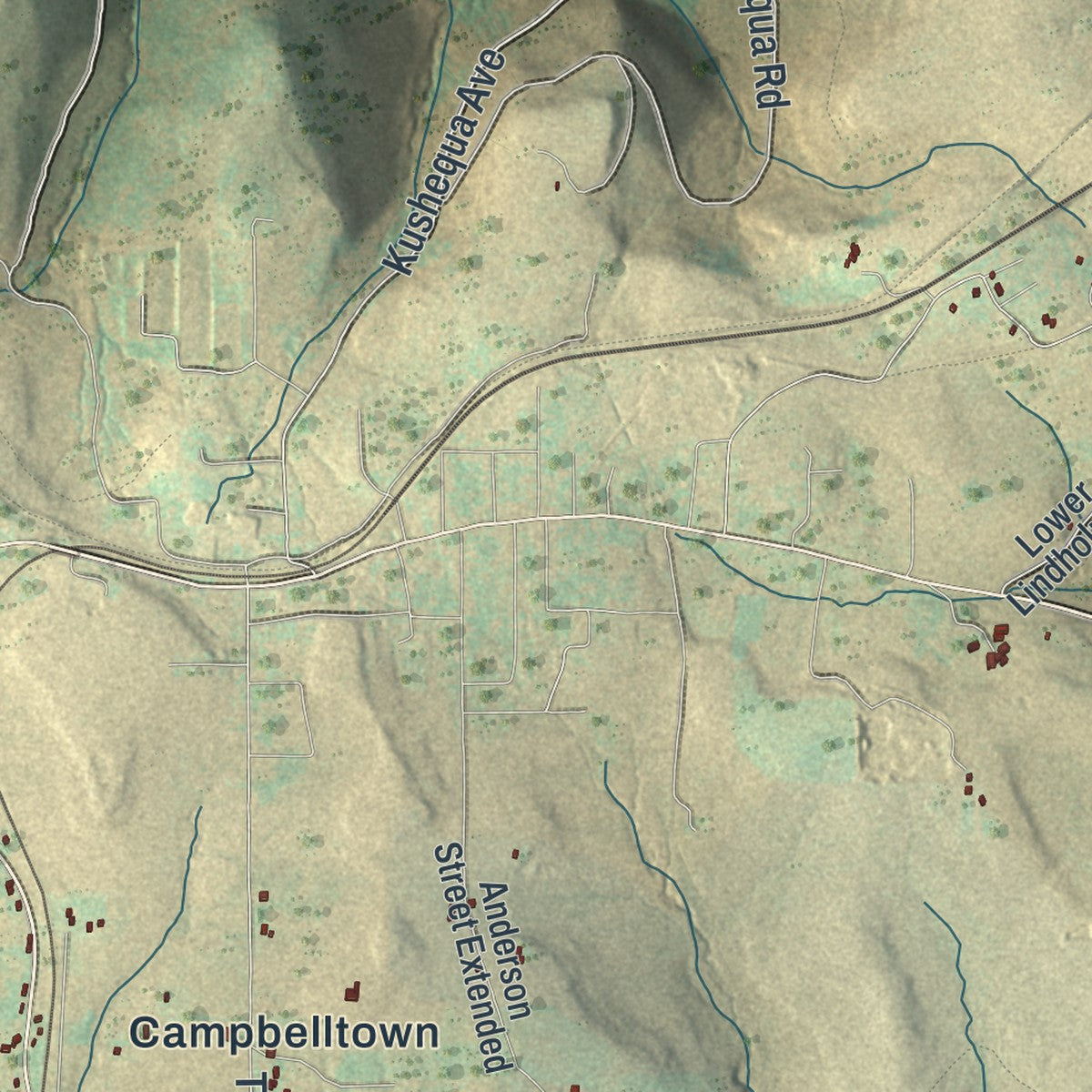 Second close-up of the map of Hamlin, Pennsylvania print showing more streets and buildings
