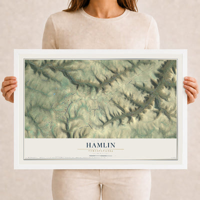 Map of Hamlin, Pennsylvania, 12 x 18 inch print in a white wood frame