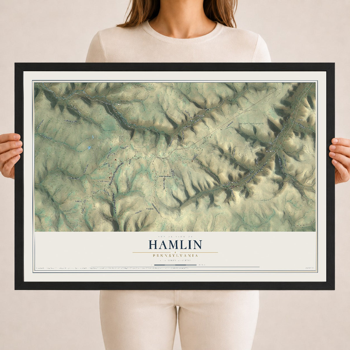 Map of Hamlin, Pennsylvania, 18 x 24 inch print in a black wood frame