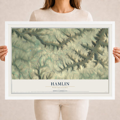 Map of Hamlin, Pennsylvania, 18 x 24 inch print in a white wood frame