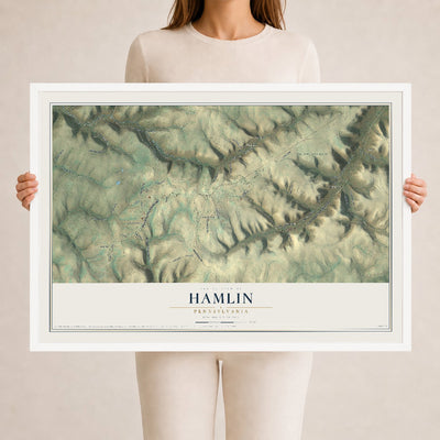 Map of Hamlin, Pennsylvania, 24 x 36 inch print in a white wood frame