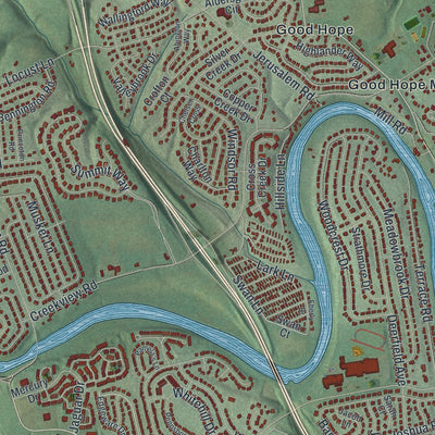 Second close-up of the map of Hampden, Pennsylvania print showing more streets and buildings