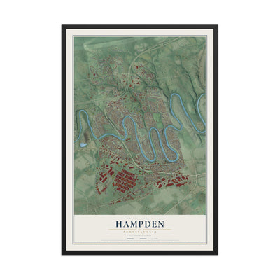 Map of Hampden, Pennsylvania, 12 x 18 inch print in a black wood frame