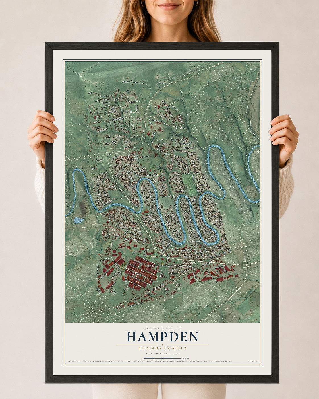 Map of Hampden, Pennsylvania, 24 x 36 inch print in a black wood frame