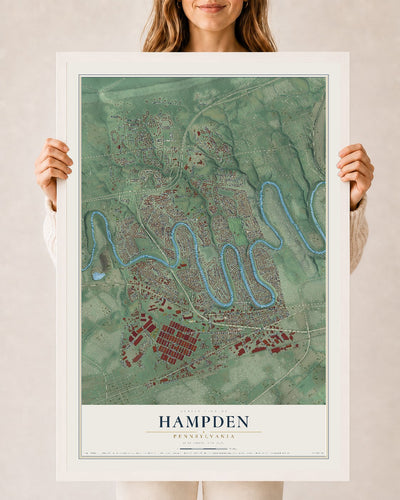 Map of Hampden, Pennsylvania, 24 x 36 inch print in a white wood frame