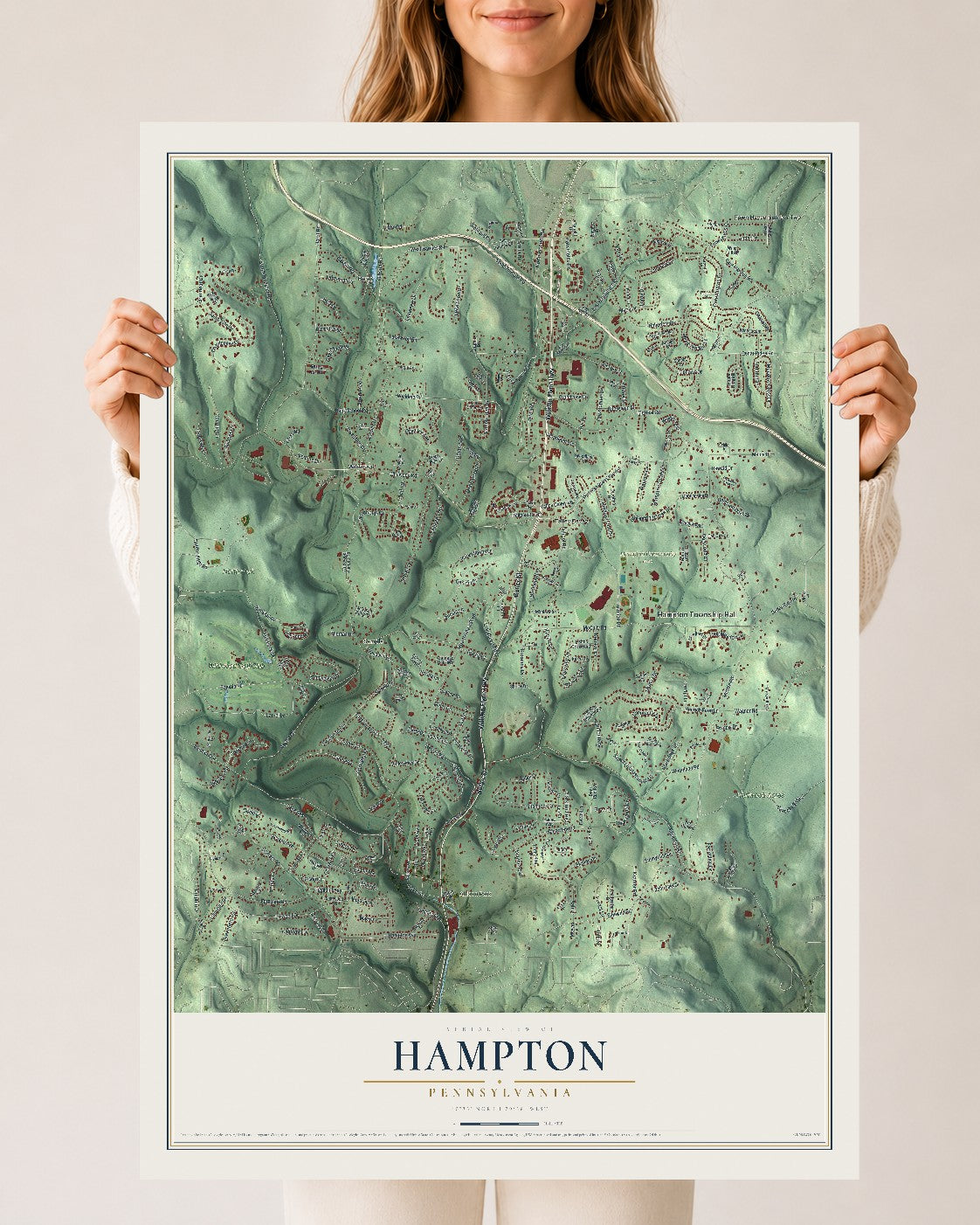 Map of Hampton, Pennsylvania, 24 x 36 inch unframed archival matte print