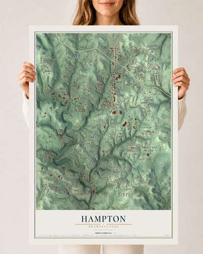 Map of Hampton, Pennsylvania, 24 x 36 inch unframed archival matte print