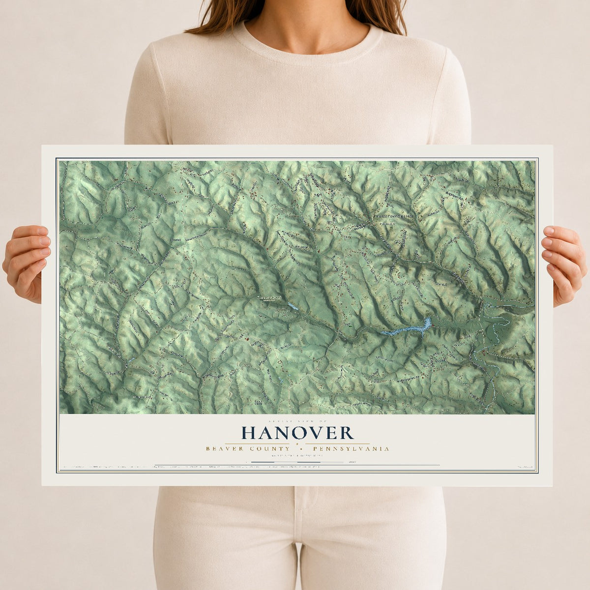 Map of Hanover, Beaver County, Pennsylvania, 12 x 18 inch unframed archival matte print