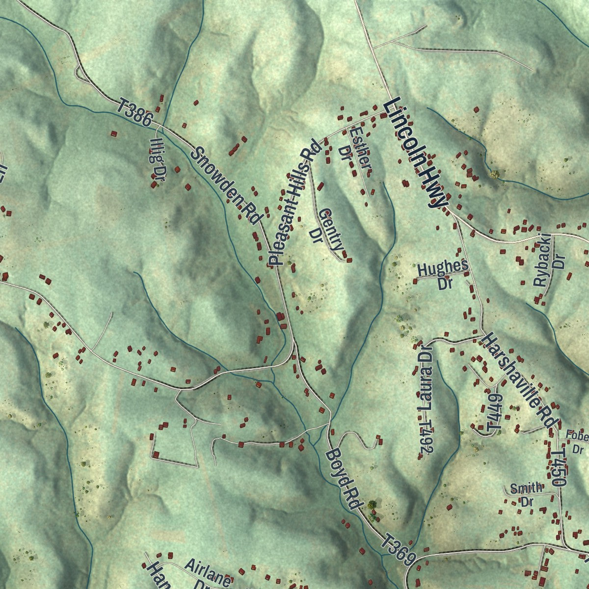 Close-up of the map of Hanover, Beaver County, Pennsylvania print showing street and building detail