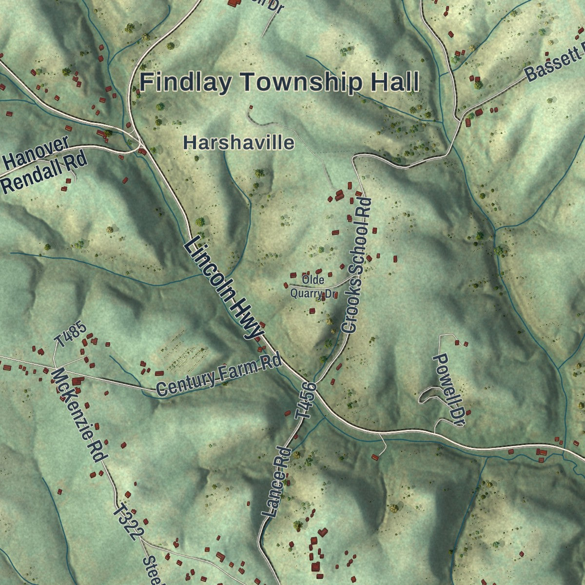 Second close-up of the map of Hanover, Beaver County, Pennsylvania print showing more streets and buildings