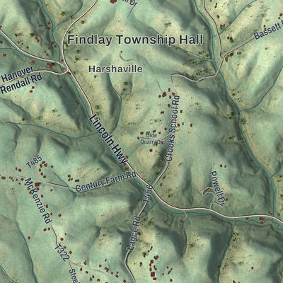 Second close-up of the map of Hanover, Beaver County, Pennsylvania print showing more streets and buildings