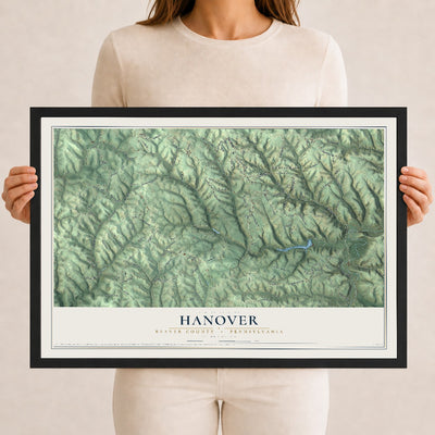 Map of Hanover, Beaver County, Pennsylvania, 12 x 18 inch print in a black wood frame