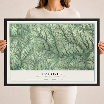 Map of Hanover, Beaver County, Pennsylvania, 18 x 24 inch print in a black wood frame