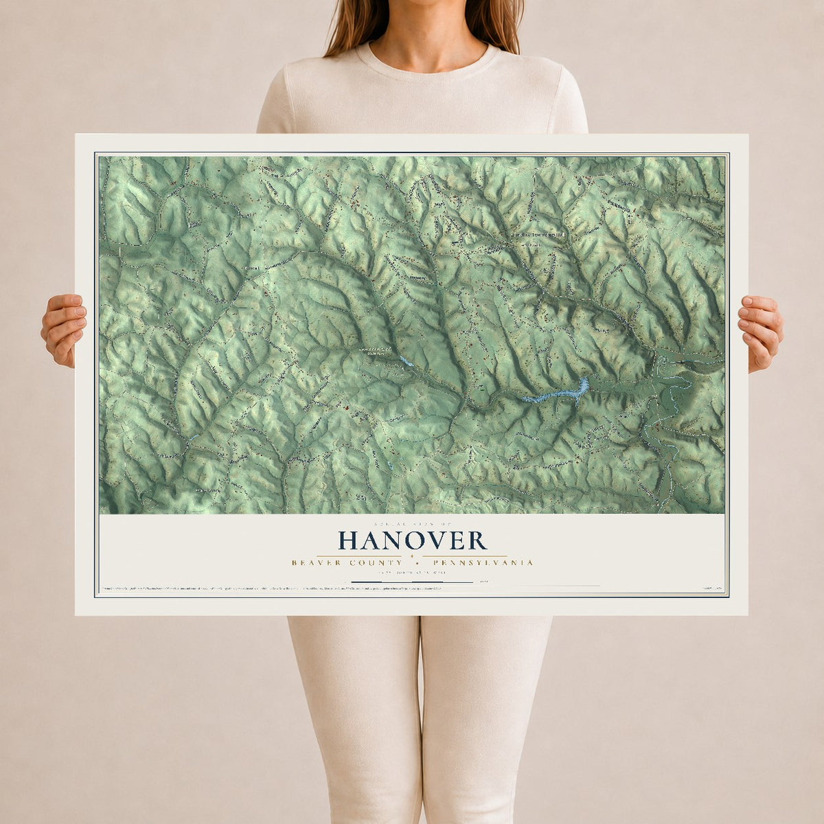 Map of Hanover, Beaver County, Pennsylvania, 24 x 36 inch unframed archival matte print