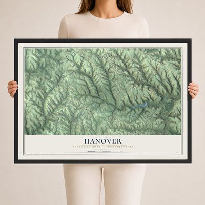 Map of Hanover, Beaver County, Pennsylvania, 24 x 36 inch print in a black wood frame