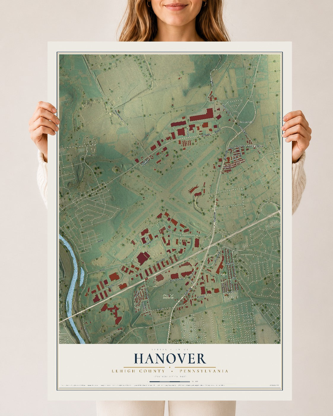 Map of Hanover, Lehigh County, Pennsylvania, 24 x 36 inch unframed archival matte print