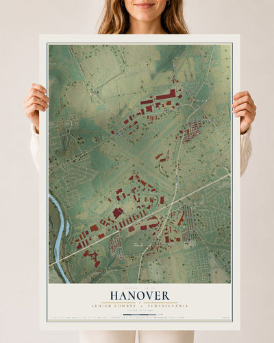 Map of Hanover, Lehigh County, Pennsylvania, 24 x 36 inch unframed archival matte print