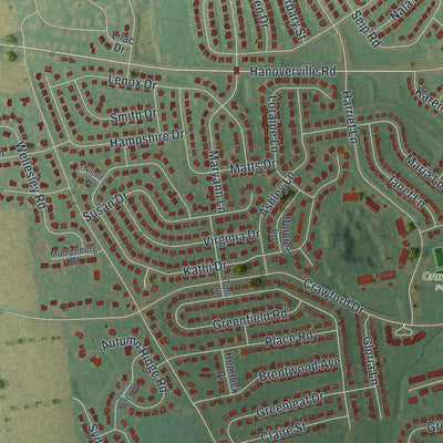 Close-up of the map of Hanover, Northampton County, Pennsylvania print showing street and building detail