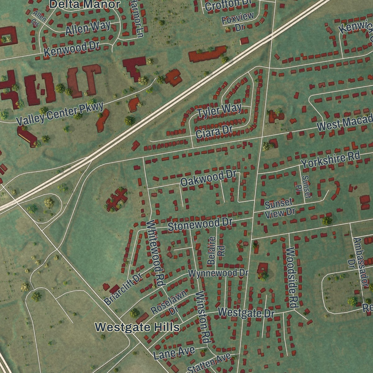Second close-up of the map of Hanover, Northampton County, Pennsylvania print showing more streets and buildings