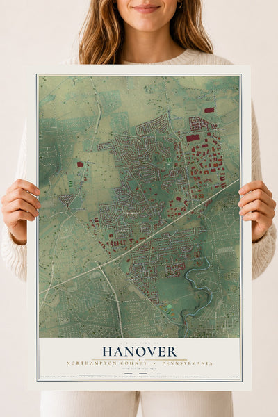 Map of Hanover, Northampton County, Pennsylvania, 18 x 24 inch unframed archival matte print