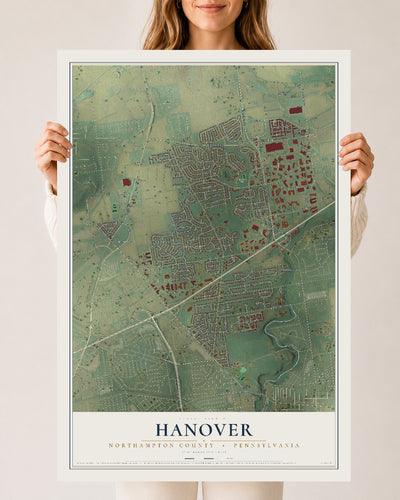 Map of Hanover, Northampton County, Pennsylvania, 24 x 36 inch unframed archival matte print