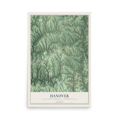 Map of Hanover, Washington County, Pennsylvania, 12 x 18 inch unframed archival matte print