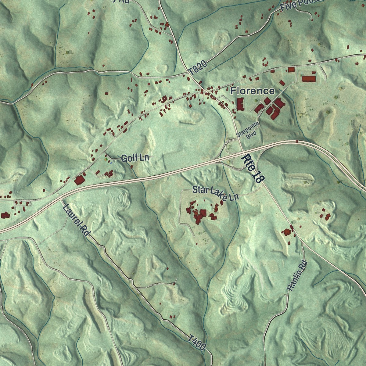 Close-up of the map of Hanover, Washington County, Pennsylvania print showing street and building detail