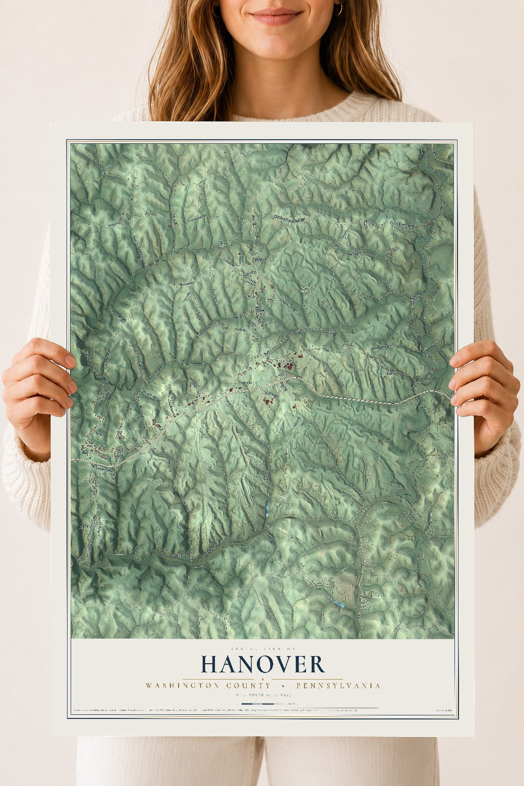 Map of Hanover, Washington County, Pennsylvania, 18 x 24 inch unframed archival matte print