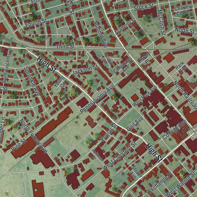 Close-up of the map of Hanover, York County, Pennsylvania print showing street and building detail