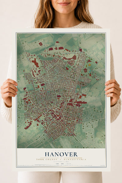 Map of Hanover, York County, Pennsylvania, 18 x 24 inch unframed archival matte print