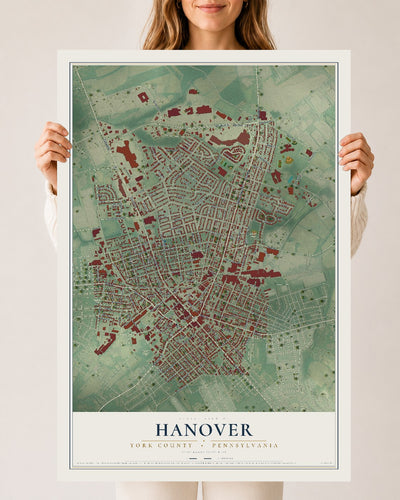 Map of Hanover, York County, Pennsylvania, 24 x 36 inch unframed archival matte print