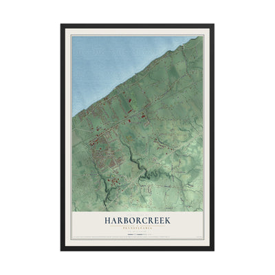 Map of Harborcreek, Pennsylvania, 12 x 18 inch print in a black wood frame