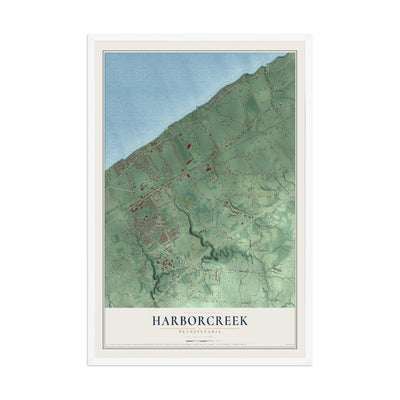 Map of Harborcreek, Pennsylvania, 12 x 18 inch print in a white wood frame