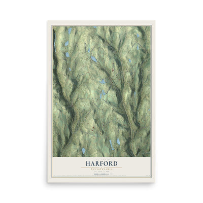 Map of Harford, Pennsylvania, 12 x 18 inch unframed archival matte print