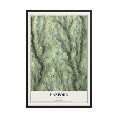 Map of Harford, Pennsylvania, 12 x 18 inch print in a black wood frame