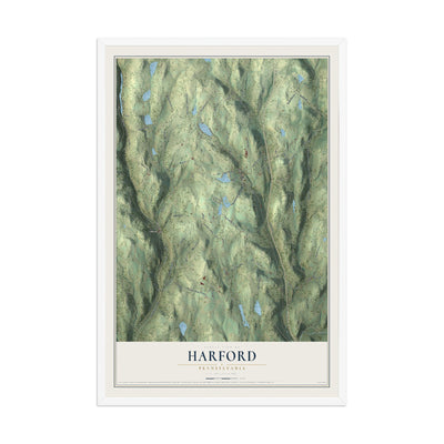 Map of Harford, Pennsylvania, 12 x 18 inch print in a white wood frame